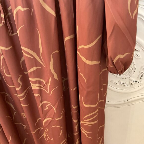 NAP Abstract Maxi Dress Empire Waist Long Sleeves Rust, Size L NWT - Picture 11 of 16